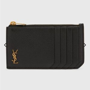 Yves Saint Laurent YSL Tiny Monogram Ziptop Card Case in Smooth Leather